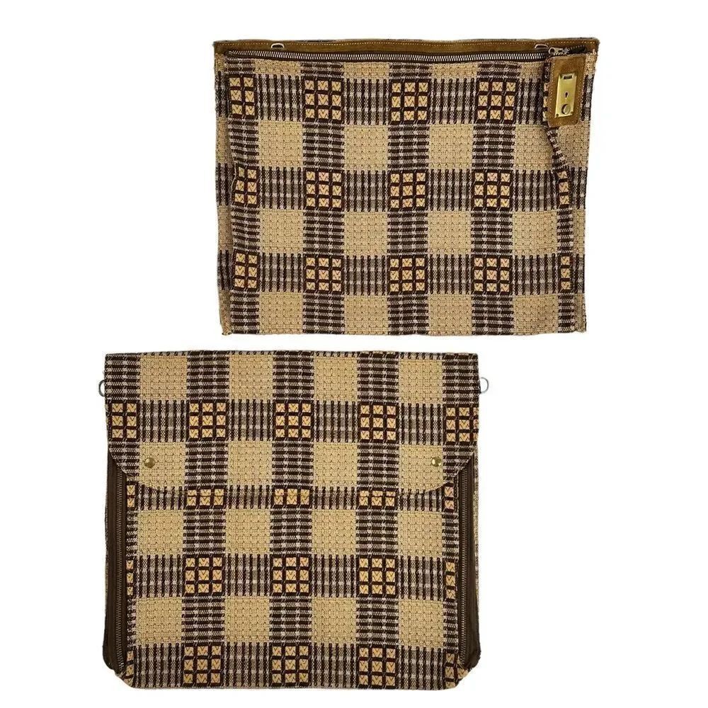 Vintage 60s 70s Woven Checkered Garment Bags Talon Zippers